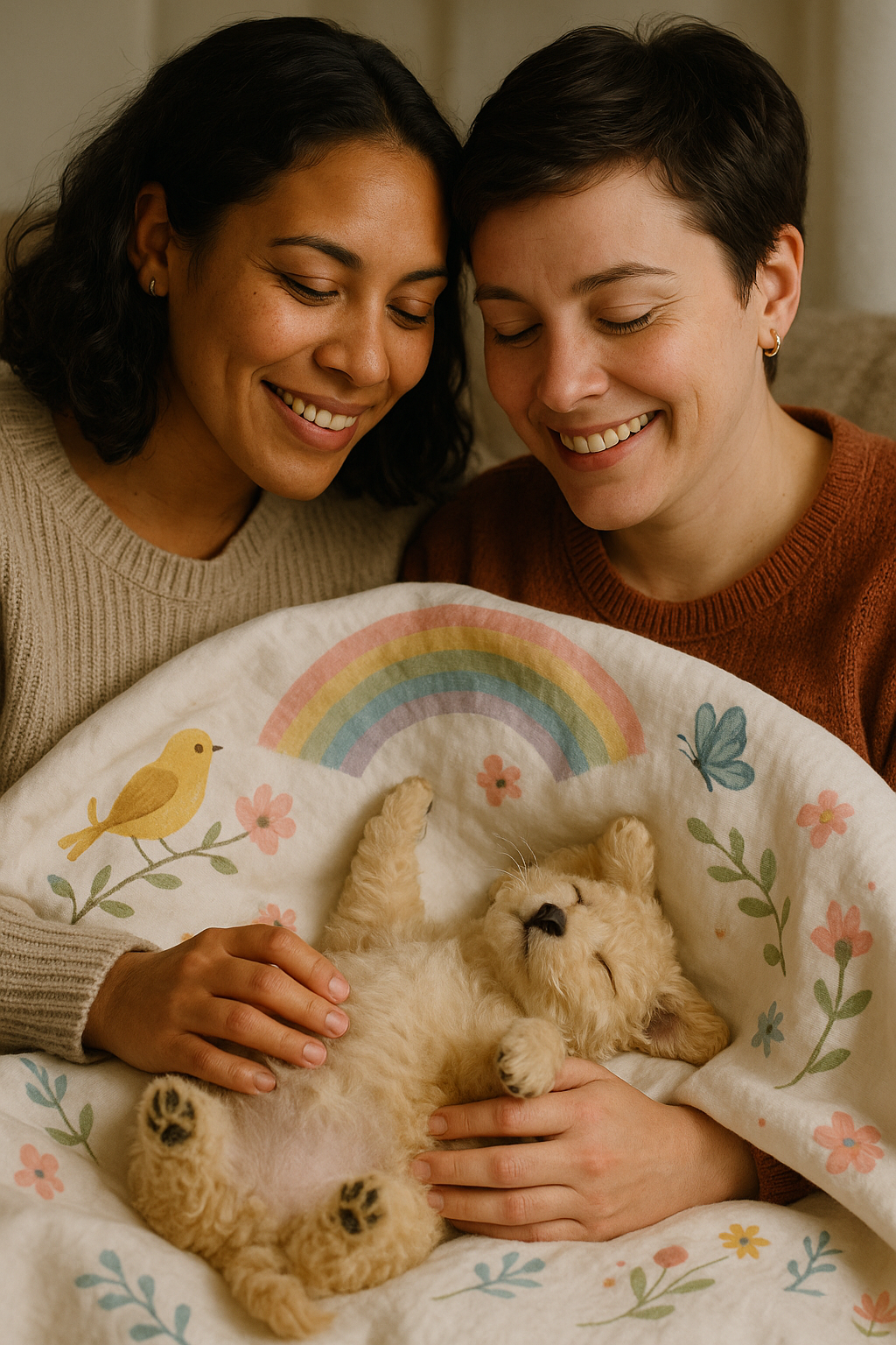 Cozy Pet Blanket with rainbow and floral design for cats and small dogs