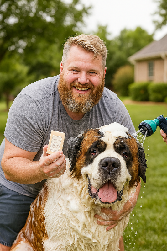 Pet bathing with natural soap bar – gentle lather