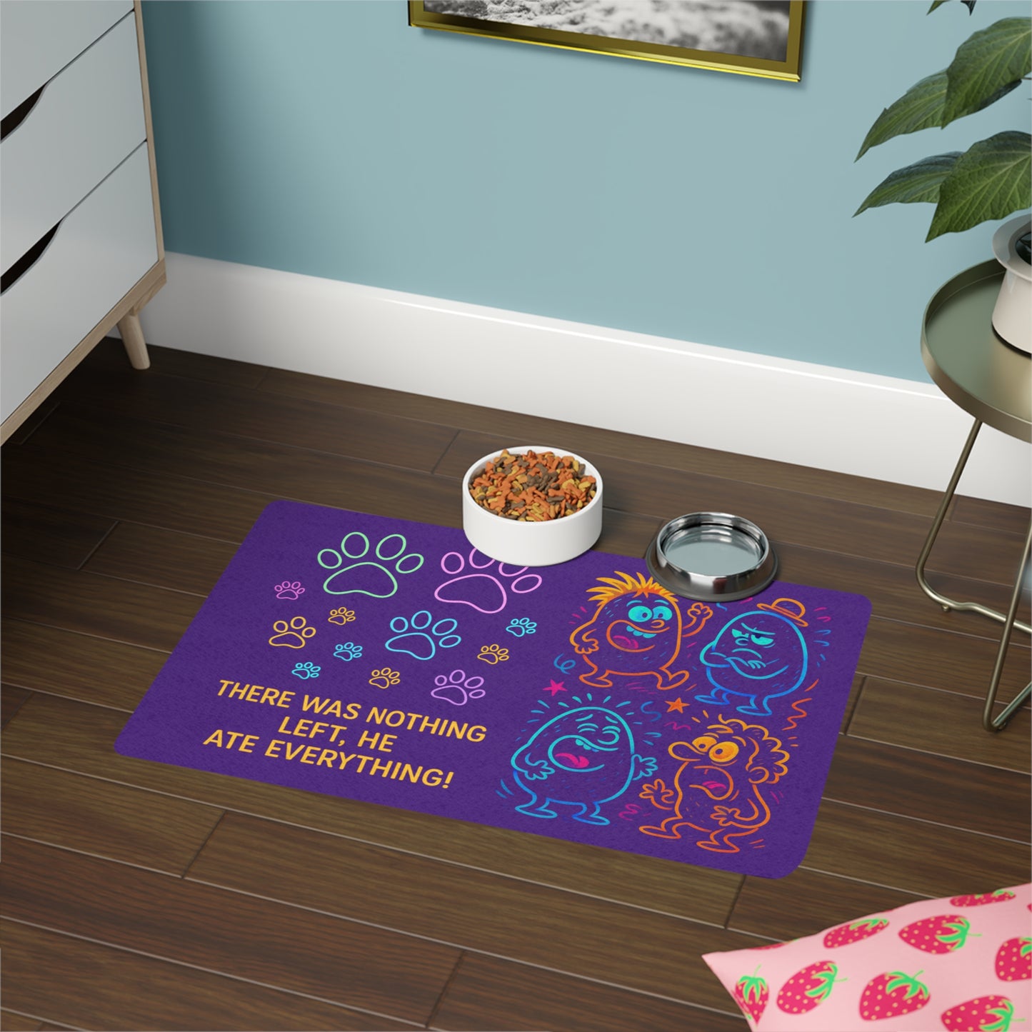 Funny pet food mat non slip dog cat bowl placemat front view