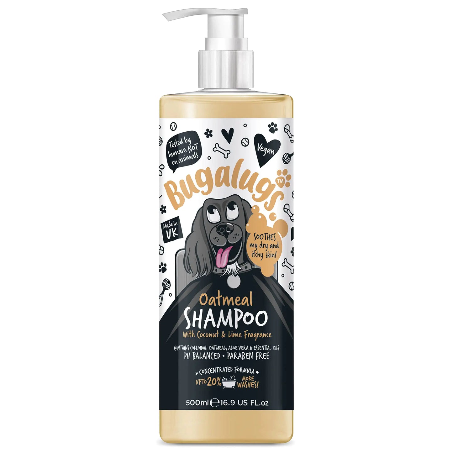 Bugalugs oatmeal and aloe vera dog shampoo bottle