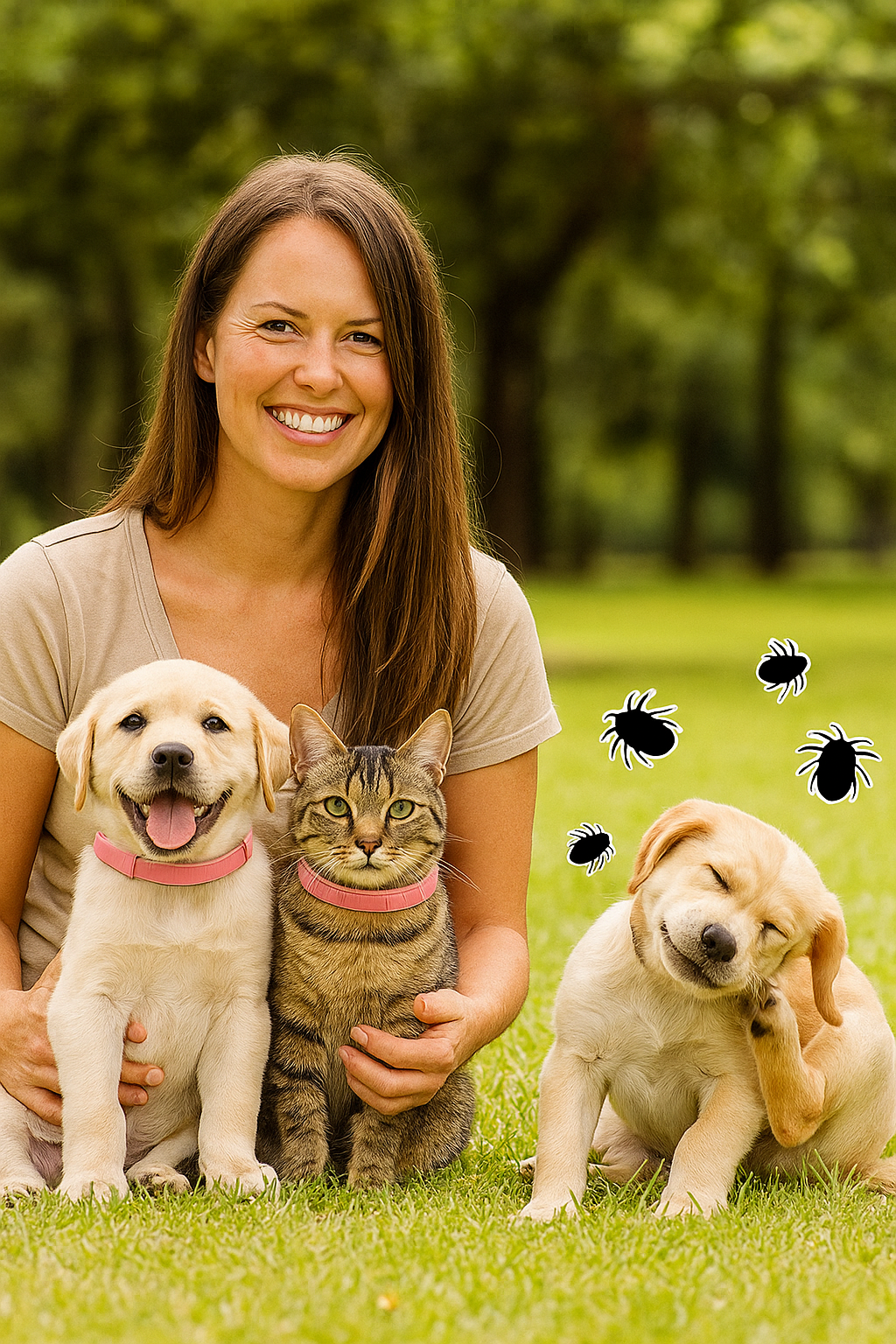 Flea and tick collar for dogs and cats with deworming protection