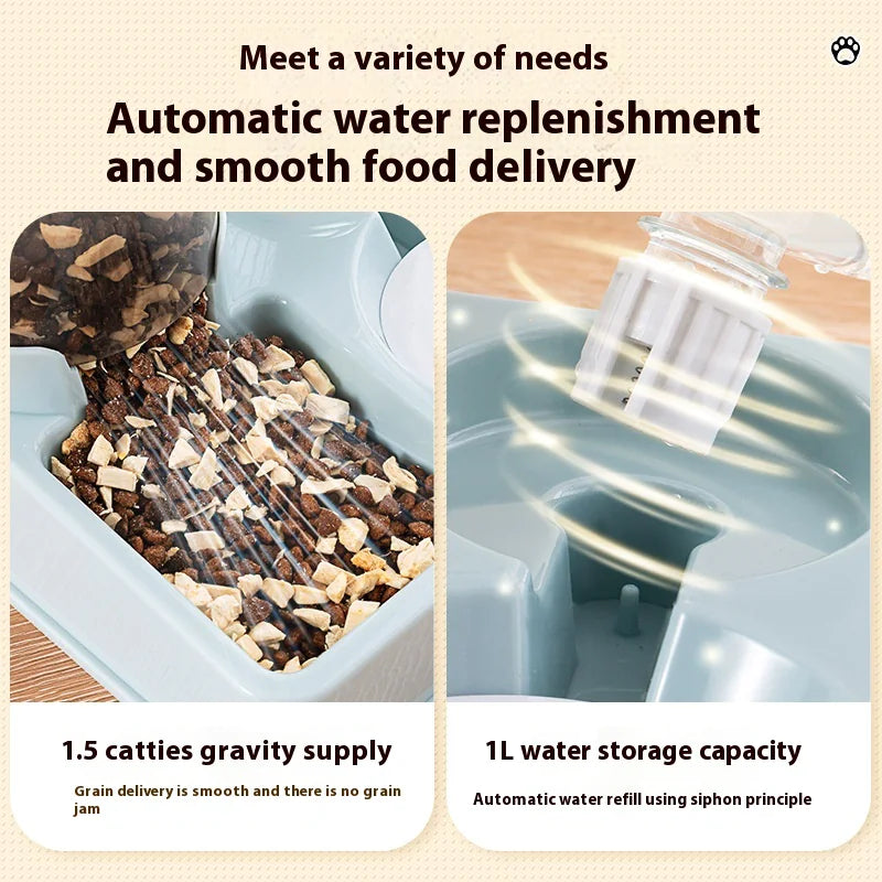 Side view of food and water bowl for cats and puppies