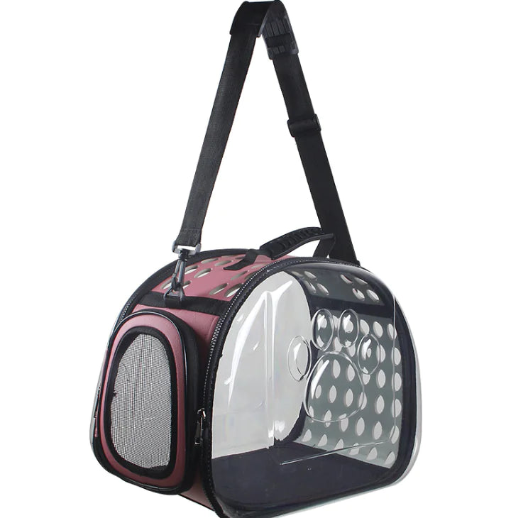 Ventilated transparent pet backpack with air holes and safety tether