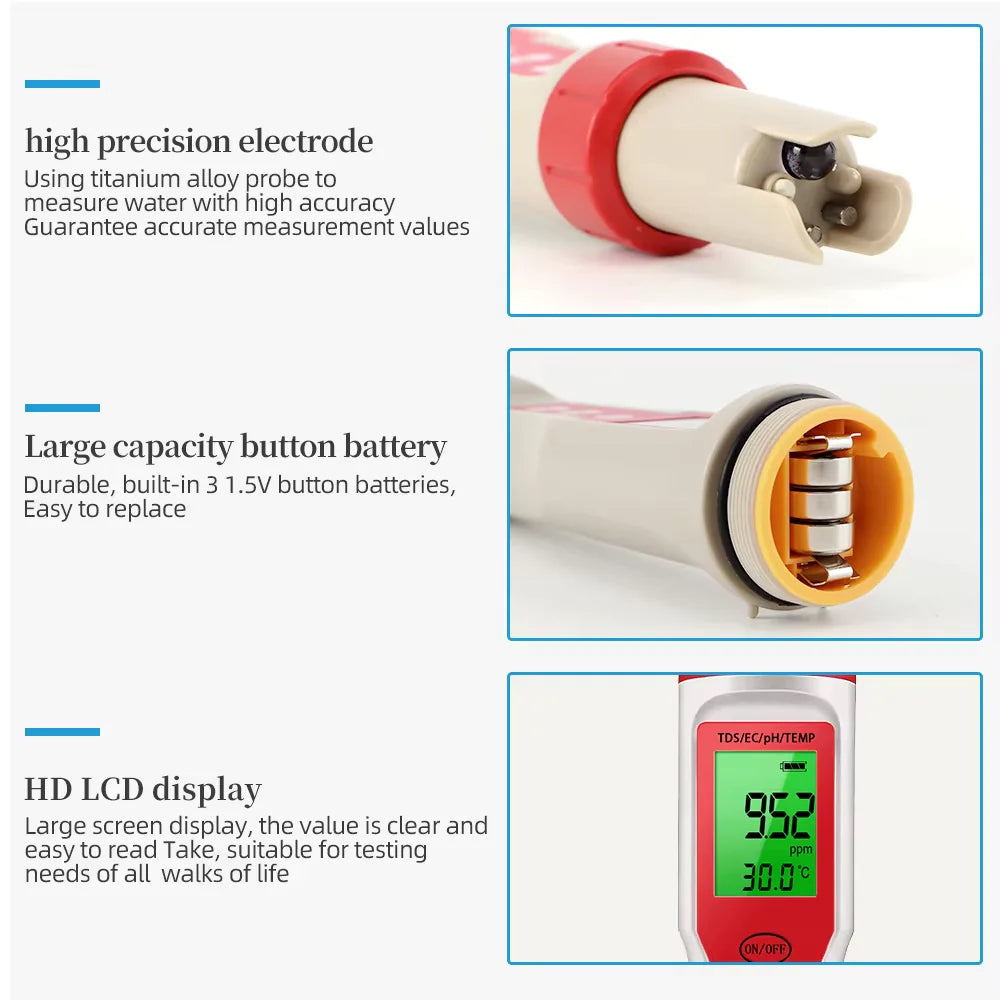 4-in-1 PH/EC Digital Tester - Hydroponics & Aquarium