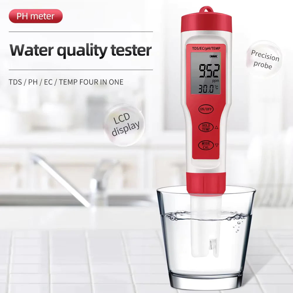4-in-1 PH/EC Digital Tester - Hydroponics & Aquarium