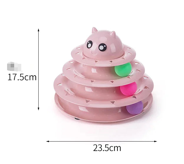 3-tier interactive cat toy with colorful spinning balls