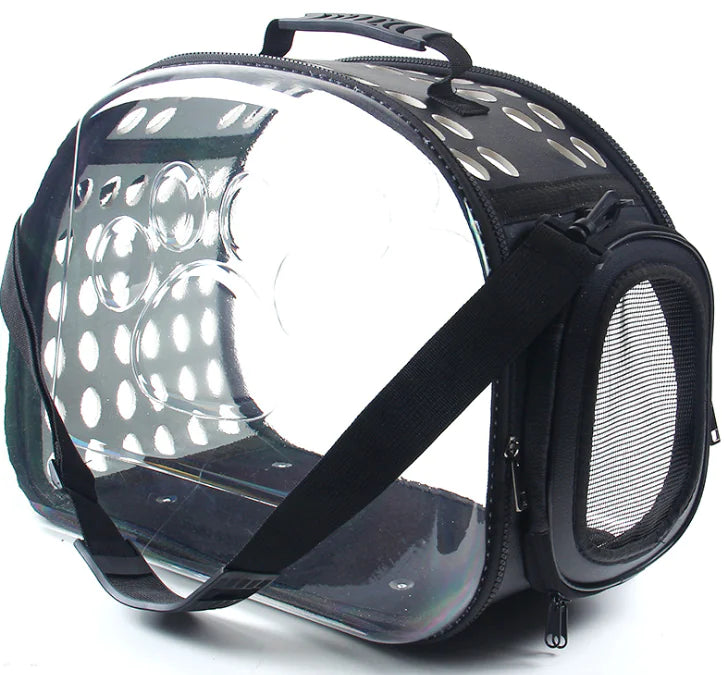 Ventilated transparent pet backpack with air holes and safety tether