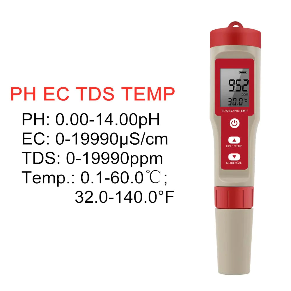 4-in-1 PH/EC Digital Tester - Hydroponics & Aquarium