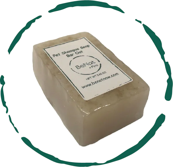 Handcrafted pet shampoo bar with oat and coconut