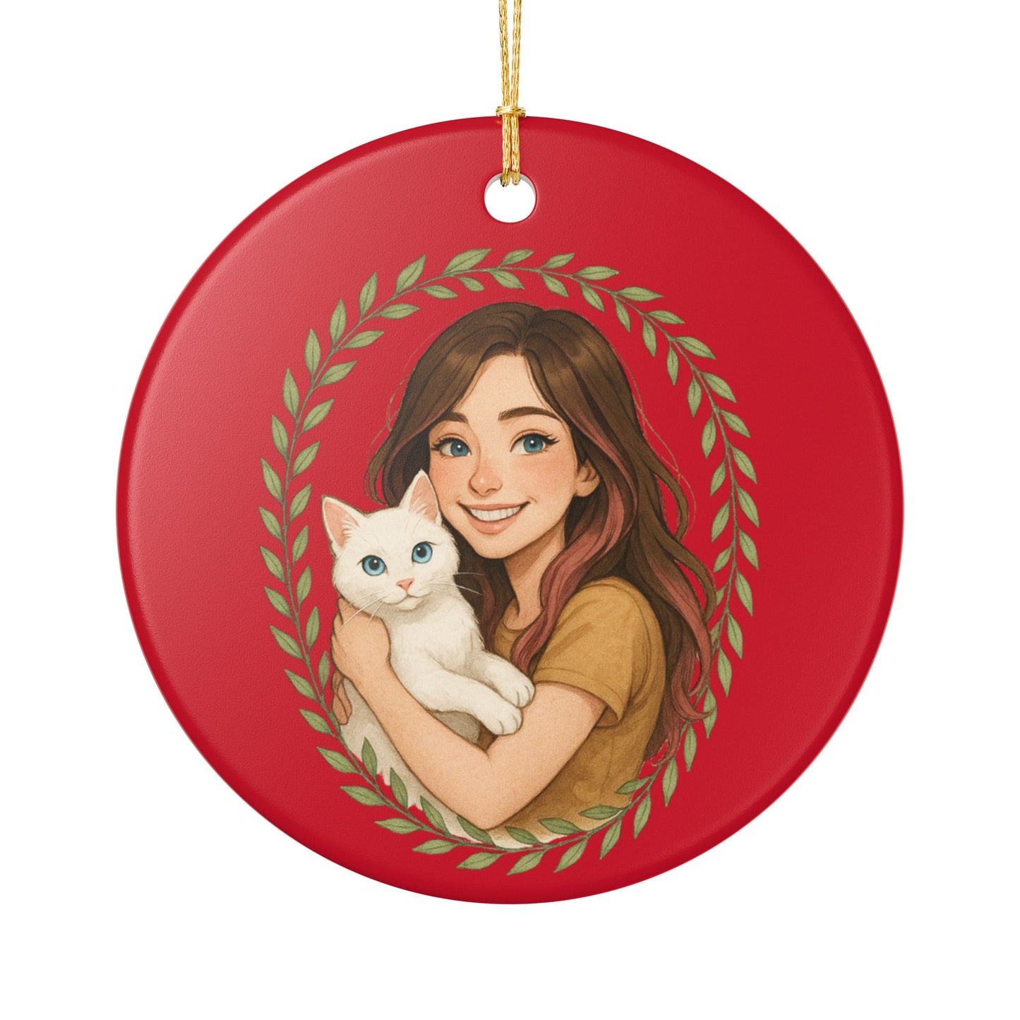Personalized cat lover ceramic ornament with custom name