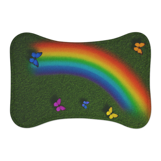 Rainbow Butterfly Pet Feeding Mat by Jadke – 18"x12" Colorful Non-Slip Mat for Cats & Small Dogs – Memory Foam.
