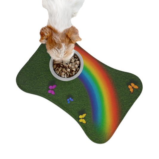 Rainbow Butterfly Pet Feeding Mat by Jadke – 18"x12" Colorful Non-Slip Mat for Cats & Small Dogs – Memory Foam.