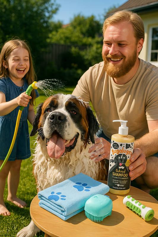 Dog with soft shiny coat after using Bugalugs shampoo