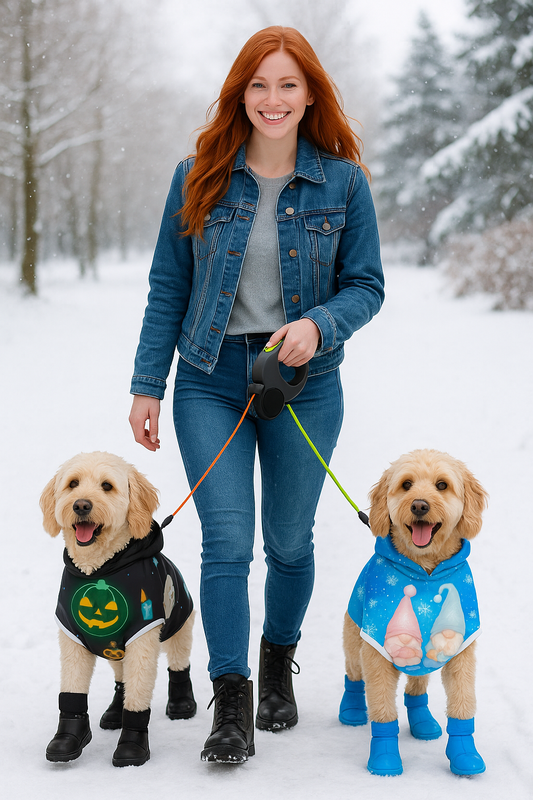 Dual Dog Leash with Night Light & Waste Bag DispenserTwin Control Retractable Dog Leash —