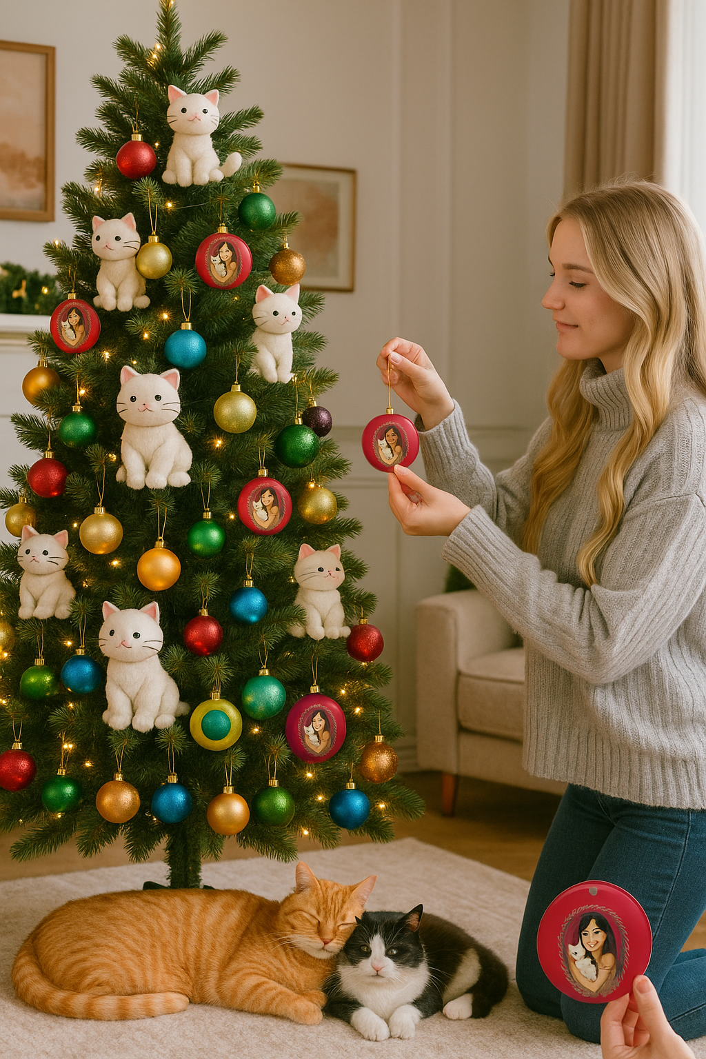 Personalized cat lover ceramic ornament with custom name