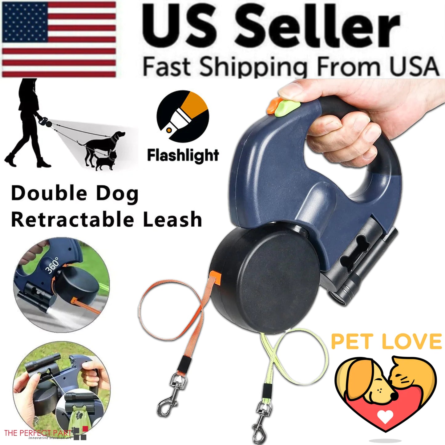 dual retractable leash walking two dogs side by side