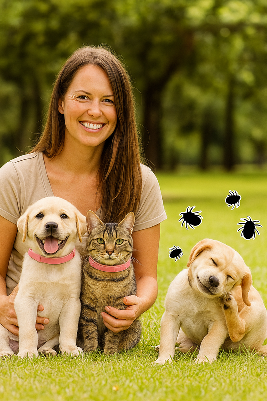 Flea and tick collar for dogs and cats with deworming protection