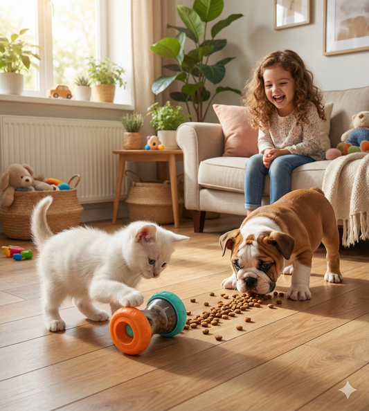 Close-up of non-toxic rubber pet food dispenser ball