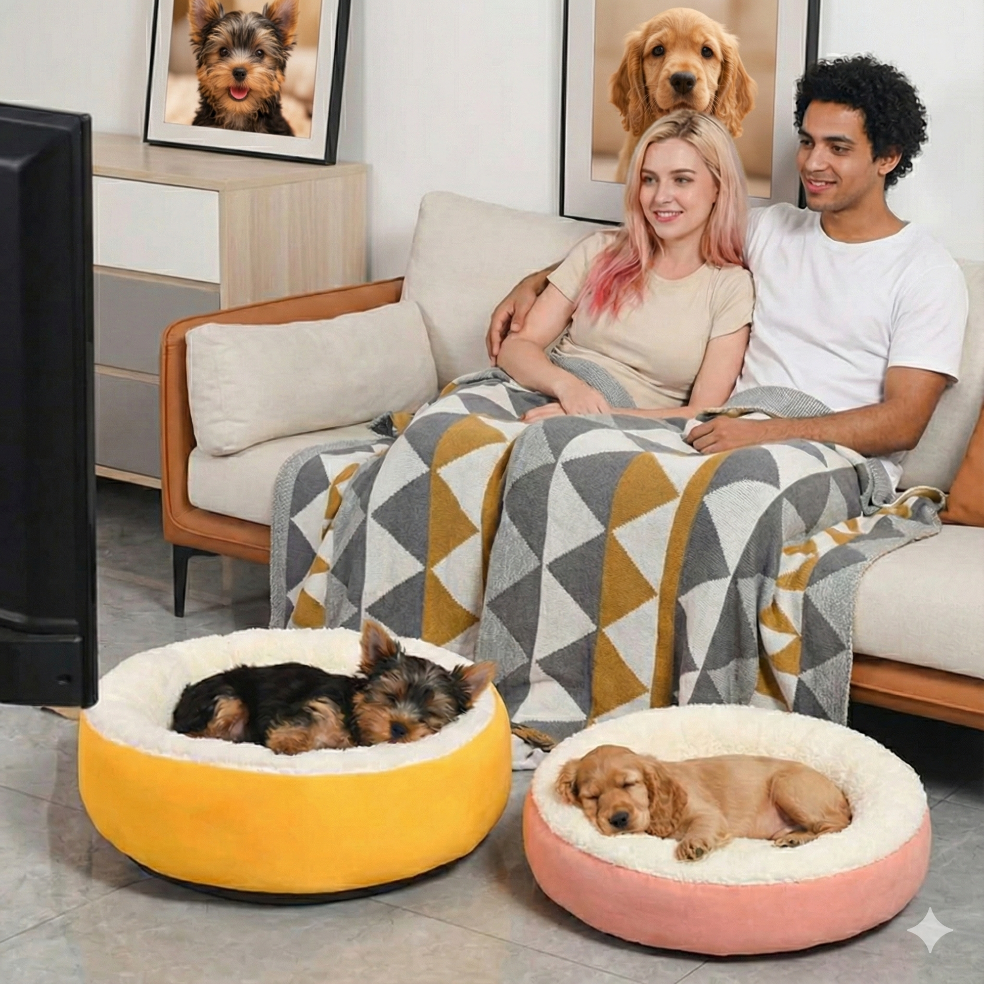 Close-up soft plush lamb-wool fabric pet bed edge