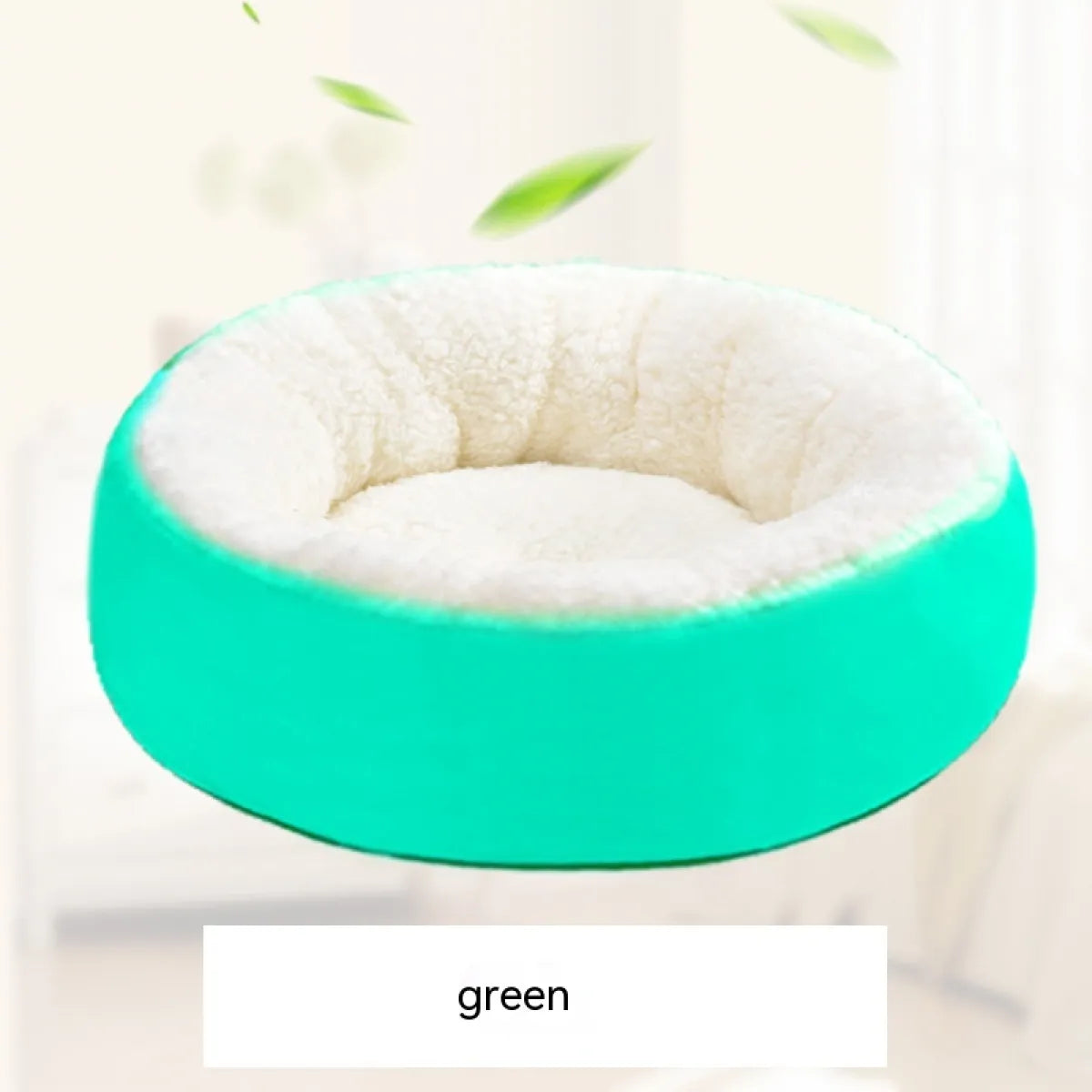 Anti-Anxiety green round lamb wool pet bed