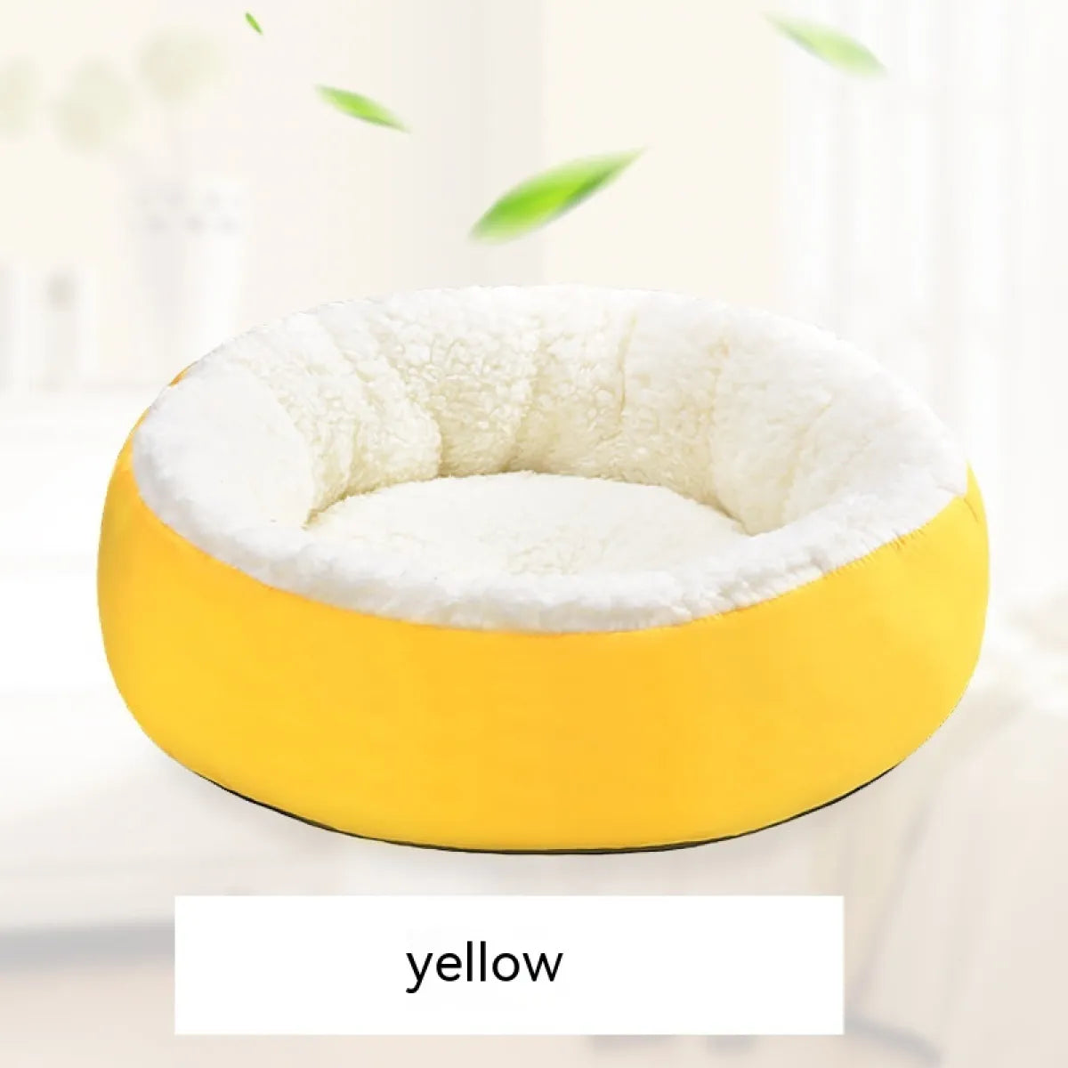 Anti-Anxiety yellow round lamb wool pet bed