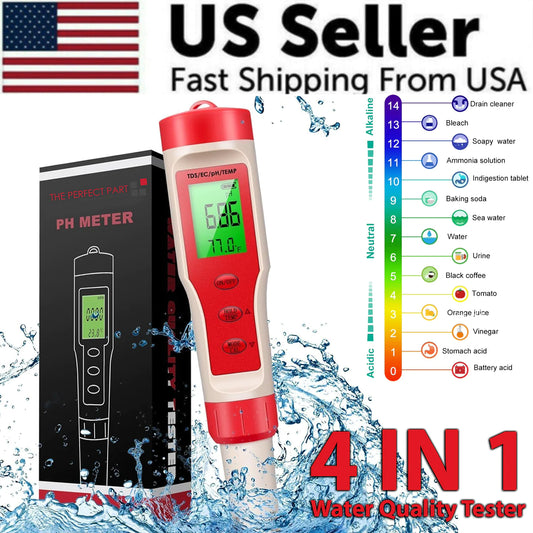 4-in-1 PH/EC Digital Tester - Hydroponics & Aquarium