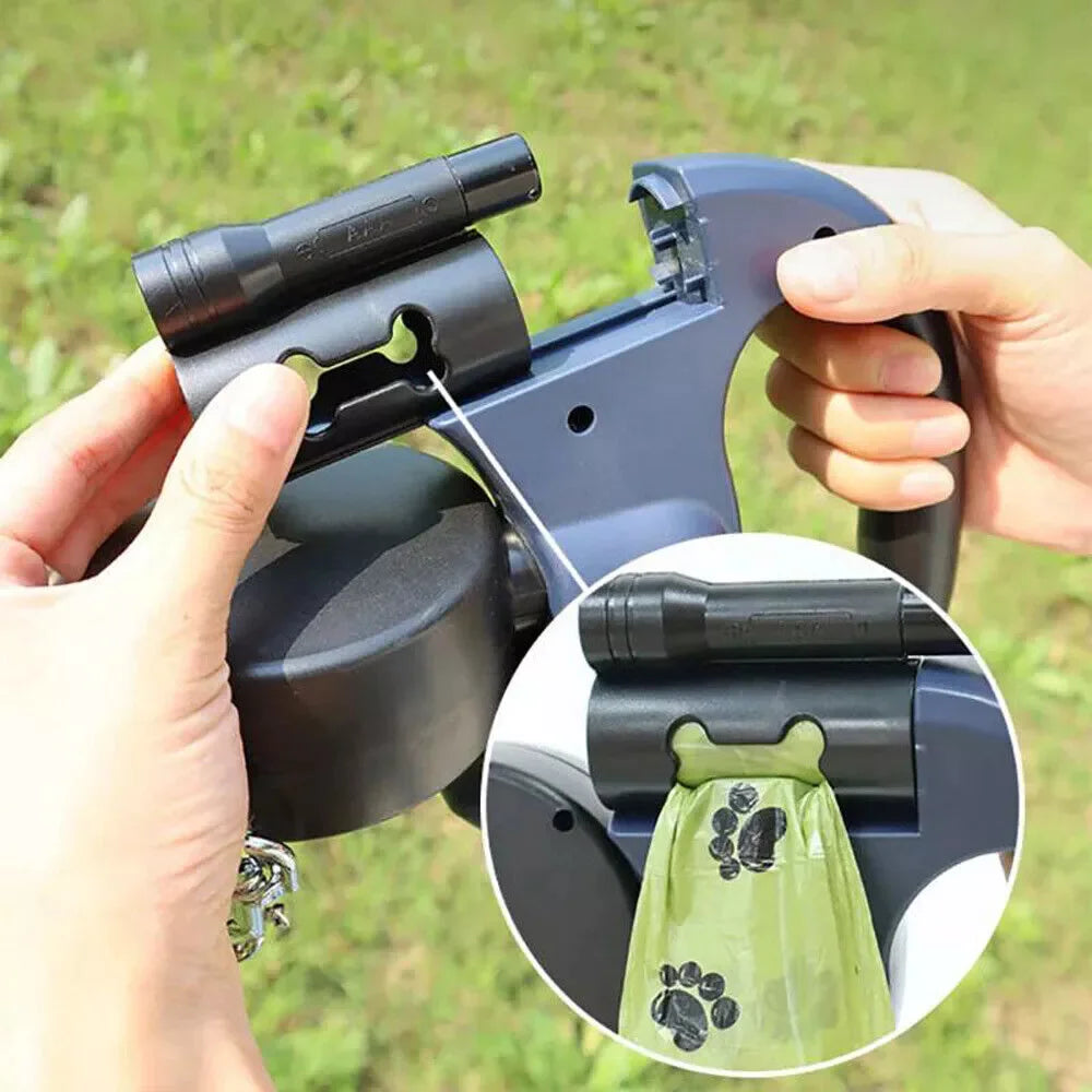 twin control retractable dog leash dual leash with night light