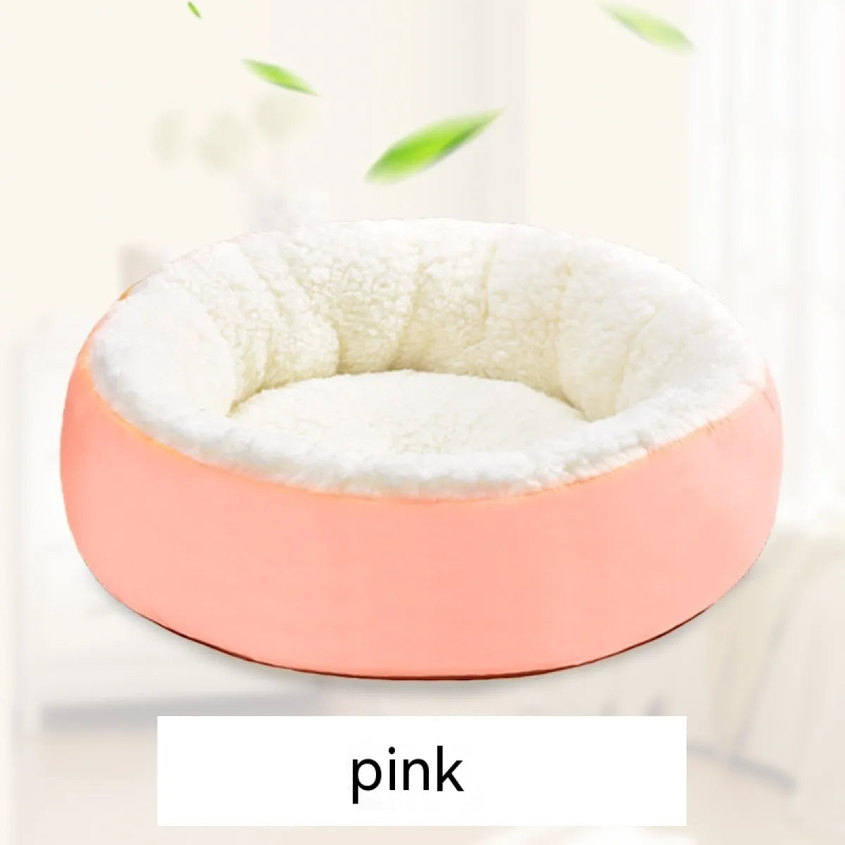 Anti-Anxiety pink round lamb wool pet bed